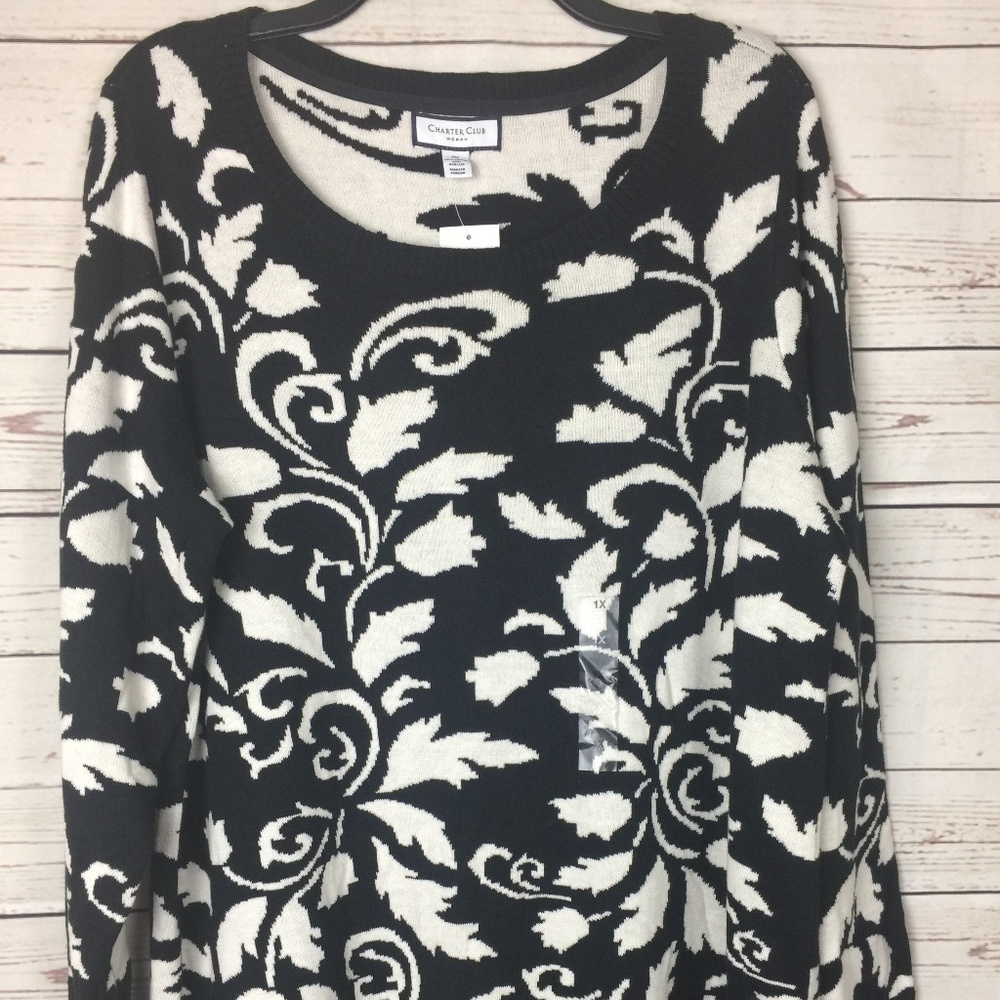 Charter Club Deep Black Flower-Print Sweater